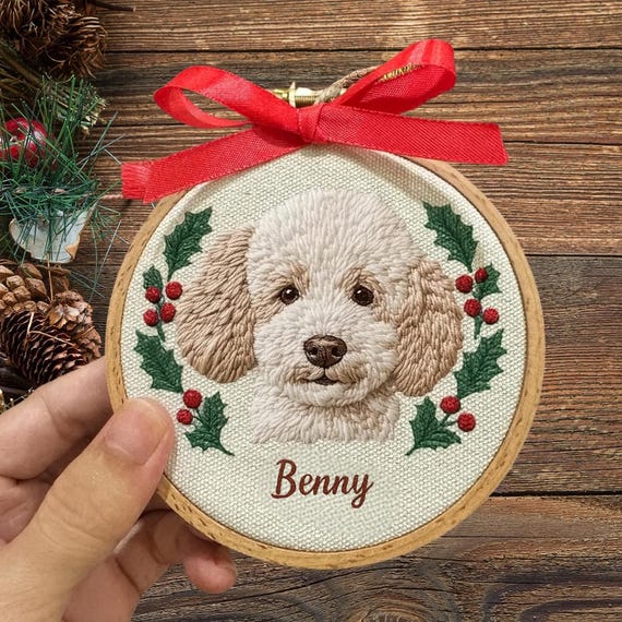 Personalized Embroidered Pet Picture Ornament, Custom Dog Ornament, Gift For Dog Owners, Gift For Pet Lovers Christmas, Christmas Gifts