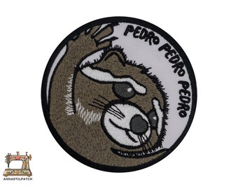 Cheerful Cute Dancing Raccoon Embroidered Patch iron On. Size: 3.5 x 3.5  inches (9 x 9 cm.).