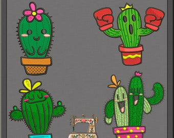 Lot de motifs de broderie. 4 motifs de broderie de cactus pour machine à broder. Livraison numérique. 7 formats de broderie.