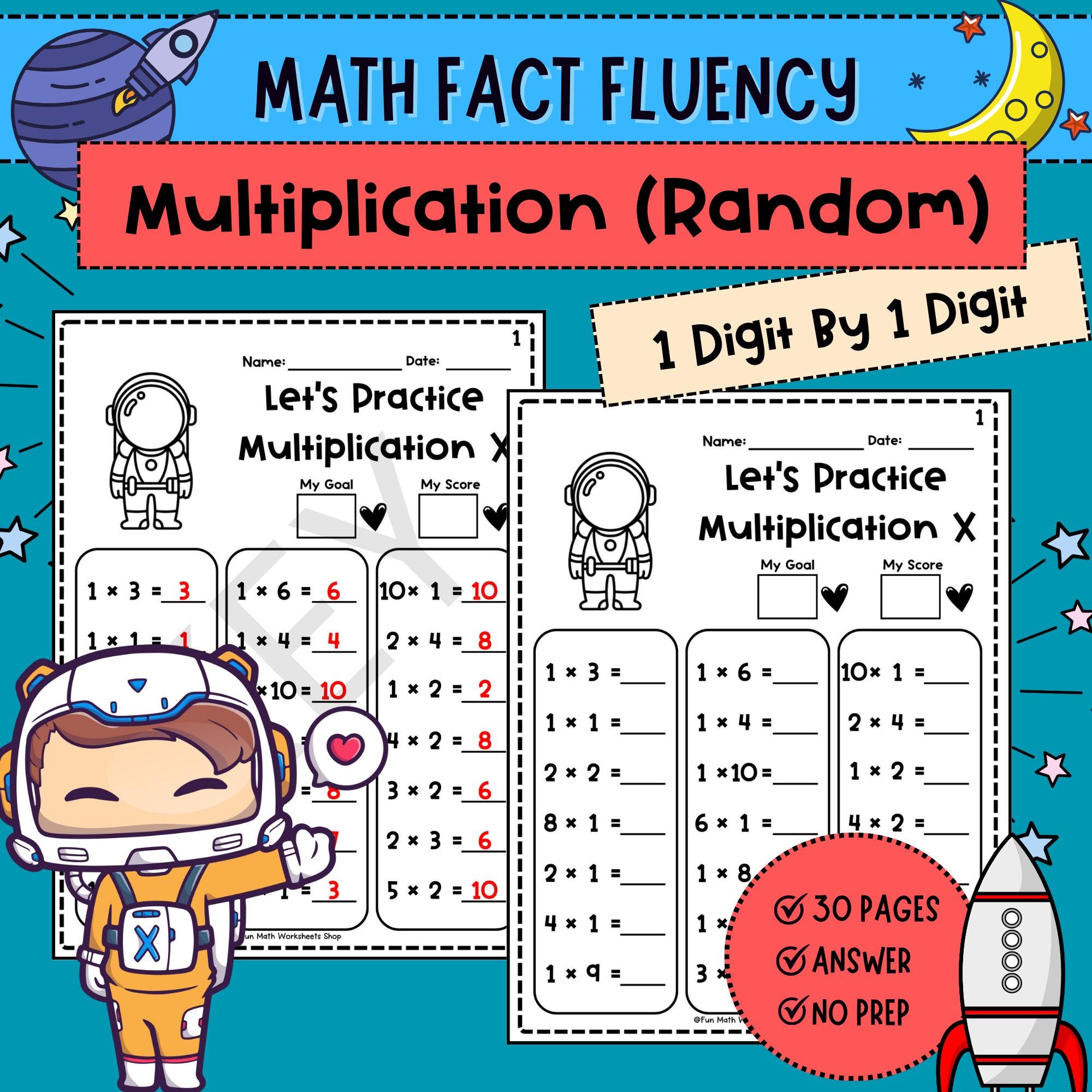 Spaceship Math Drawing Spaceship Multiplication Worksheets: Math Drills, Times Table (PDF) - Etsy