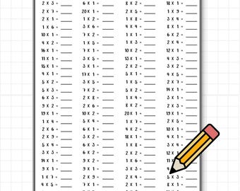 Feuilles d'exercices imprimables sur la multiplication : à remplir, nombres 1-20 (téléchargement PDF)