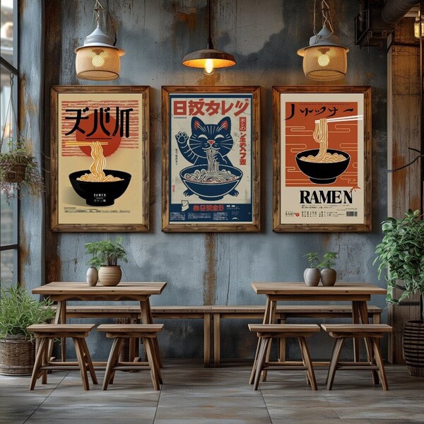 Ramen Poster Bundle für Küche und Restaurant - 25 Premium Kunstdrucke inspiriert von japanischen Ramen