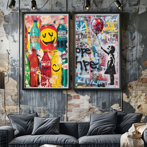 200-pack of printable designs in pop-art style art prints - wall art posters inspired by Andy Warhol, Banksy, Basquiat and many more