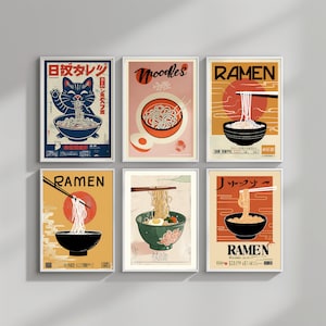 Pacchetto poster Ramen per arredamento di cucina e ristorante - 25 stampe di design artistico premium ispirate al ramen giapponese