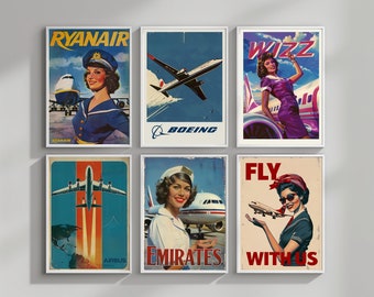Retro aviation poster Bundle: 20 Premium vintage Prints Inspired by Mid-Century aviation Advertisements