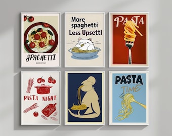 Paquete de carteles de pasta para decoración de cocinas y restaurantes: 25 impresiones de diseños artísticos de primera calidad inspiradas en la comida italiana