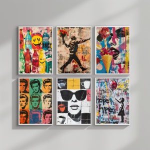 Paquete de 200 diseños imprimibles en impresiones artísticas de estilo pop-art: carteles de arte mural inspirados en Andy Warhol, Banksy, Basquiat y muchos más.