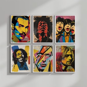 Paquete de 120 diseños imprimibles en músicos de estilo pop-art de impresiones artísticas del siglo XX: decoración del hogar con arte mural