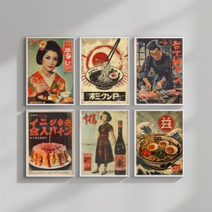 Paquete de carteles japoneses para decoración de cocinas y restaurantes: 25 impresiones vintage de diseño artístico premium inspiradas en la cocina japonesa