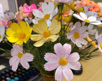Spring Vibes Paper Flowers, Handmade Colorful Paper Daisy