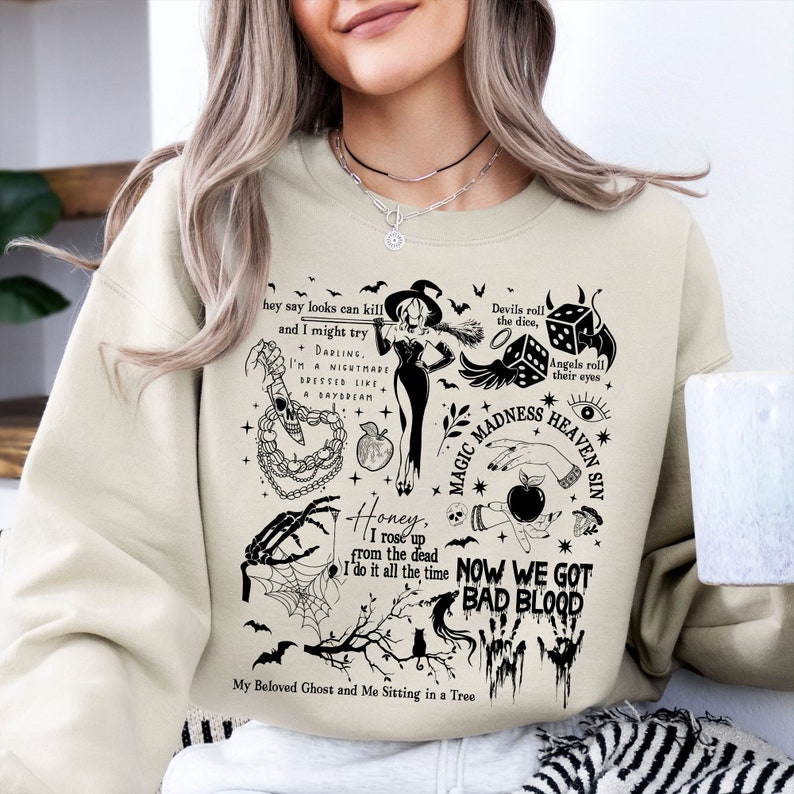 Halloween Songs Lyrics Shirt, Swift Lyrics Collage With Halloween Symbols & Lyrics, Fall Season