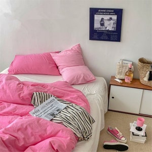 Pink Series Combination 100% Cotton Duvet Cover Set, Fresh Hot Pink Bedding, Twin Full Queen King Duvet Cover, Cottagecore Decor, Aesthetic image 5