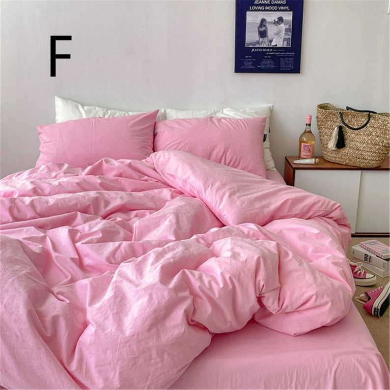 Pink Series Combination 100% Cotton Duvet Cover Set, Fresh Hot Pink Bedding, Twin Full Queen King Duvet Cover, Cottagecore Decor, Aesthetic F