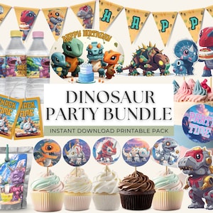 Dinosaur Party Decoration Bundle Printable For Boys 1st Birthday Party Baby Girl Dinosaur Cake Toppers Included