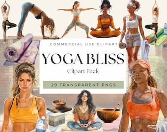 Clipart de yoga en acuarela: Chicas fitness, gráficos de meditación (descarga digital)