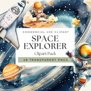 Clipart aquarelle espace mignon fusée astronaute Clipart espace extra-atmosphérique pour décoration de chambre d'enfant vaisseau spatial étoiles lune Mars soleil pour les enfants planète galaxie
