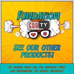 This colorful banner highlights the GraTy Foundation, a social enterprise offering creative products and supporting social causes. By purchasing their items, you contribute to strengthening the social economy and empowering community initiatives.