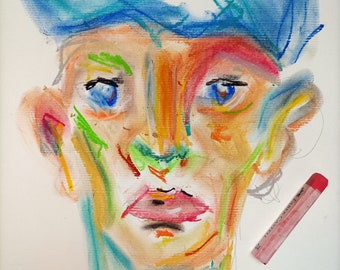 Original pastel drawing of man