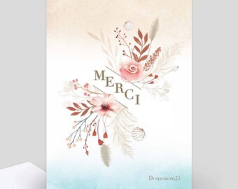 Carte remerciement mariage boho