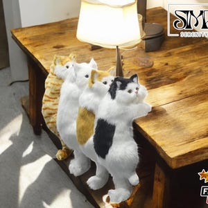 Realistic Plush Cat Ornament | Hanging Kitten Model for TV Cabinet | Simulation Kitty Figurine | Desktop Furry Animal Decor Gift