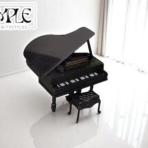 Miniatur Flügel Cello Set | 1:12 Puppenhaus Musikzimmer Deko | Kleine schwarze Instrumentenmodelle | Handgefertigtes Sammlerstück