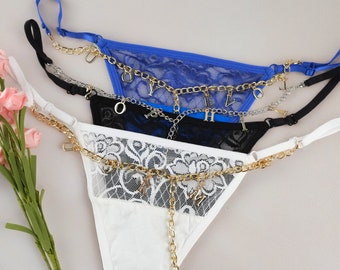 Sous-vêtements personnalisés, String personnalisé avec prénom, String prénom personnalisé avec chaîne, Cadeau pour la Saint-Valentin pour elle, Cadeau pour petite amie, Cadeau personnalisé