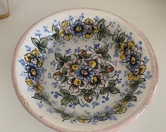 Plato de tazón floral pequeño portugués pintado a mano FIRMADO