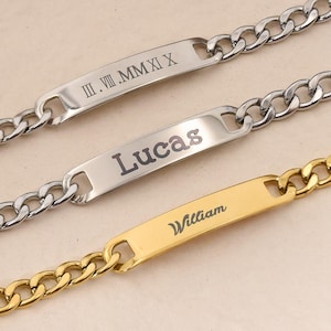 Pulsera personalizada para hombre, pulsera con nombre, pulsera de cadena de eslabones grabada, pulseras con nombre, regalo para el Día del Padre, regalo para papá