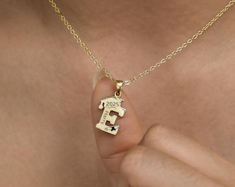 Personalized Graduation Initial Necklace, Graduation Jewellery, Custom High School, College Graduation Gift, Bachelor Cap Letter Necklace