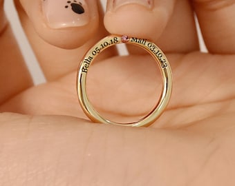 Name Ring with Birthstone, Delicate Stacking Ring, Personalized Jewelry Gift, Custom Mom Gift, Mother&#39;s Day Gift,Christmas Gift,Gift For Her
