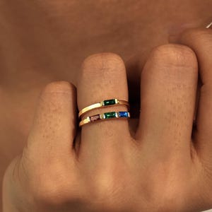 Baguette Birthstone Ring, Family Birthstone, Custom Stackable Gemstone Ring, Best Friend Gift, Perfect for Everyday, Birthday Gift, for Her
