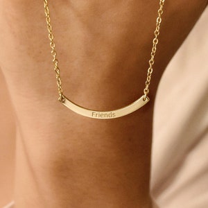 Sierlijke gebogen staafketting, gebogen magere staaf bericht gepersonaliseerde ketting, aangepaste moderne staafketting, huwelijkscadeau, cadeau voor vriendin