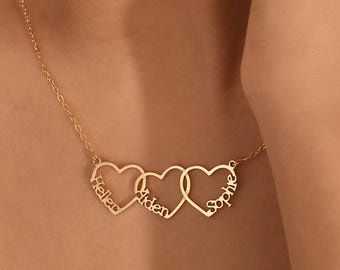 Family Heart Necklace, Heart Name Jewelry, Personalized Heart Charm, Gift For Daughter From Mom, Multiple Heart Necklace, Mothers Day Gift