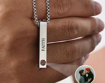 Father&#39;s Day Gift, Custom 3D Bar Projection Necklace, Personalized Photo Necklace, Monogram & Image, Photo Necklace for Men, Gift for Dad