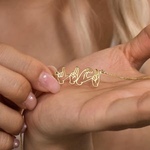 Collana personalizzata con linguaggio dei segni, gioielli con gesti delle mani, collana ASL personalizzata, collana con nome BSL, regalo per la festa della mamma, regalo per lei, per la mamma