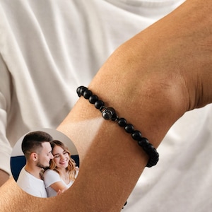 Personalized Men&#39;s Photo Projection Bracelet, Custom Photo Projection Bracelet, Men Beaded Bracelet, Gift for Him, Father&#39;s Day Gift for Dad