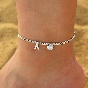 Initial Anklet, Personalized Sparkle Anklet, Beachy Dainty Anklet for Women, Custom Name Anklet, Adjustable Ankle Chain, Summer Jewelry