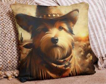 Housse de coussin de canapé décorative Western Dog, Taie d'oreiller personnalisée pour chien, Décoration intérieure, Décoration de salon, Idées cadeaux