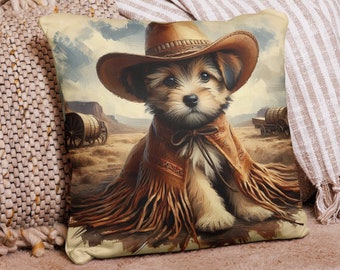 Housse de coussin de canapé décorative Western Dog, Taie d'oreiller personnalisée pour chien, Décoration intérieure, Décoration de salon, Idées cadeaux