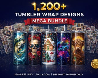 Megabundel met 1200+ bekersublimatieontwerpen: 20 oz 30 oz naadloze png-wraps (digitale download)