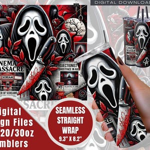 Halloween Tumbler Sublimation Design: Spooky Ghostface Scream Newspaper Wrap (Digital Download)