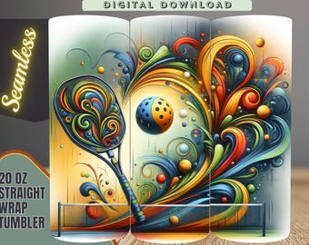 Pickleball Tumbler Sublimation Design: Colorful Splash Wrap (Digital Download)