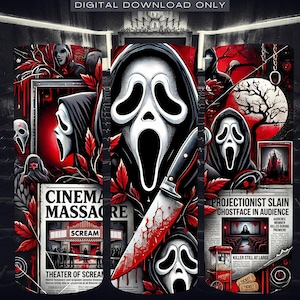 Halloween Tumbler Sublimation Design: Spooky Ghostface Scream Newspaper Wrap (Digital Download)