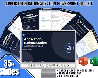 Application Rationalization PowerPoint Toolkit, Gartner TIME Framework Templates, Tech Modernization, Project Management, Excel Dashboard