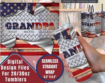 Grandpa The Man Myth Legend Tumbler Sublimatieontwerp: rechte/taps toelopende omslag (digitale png-download)
