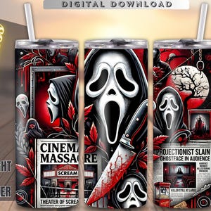 Halloween Tumbler Sublimation Design: Spooky Ghostface Scream Newspaper Wrap (Digital Download)