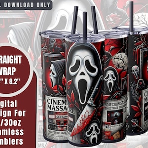 Halloween Tumbler Sublimation Design: Spooky Ghostface Scream Newspaper Wrap (Digital Download)