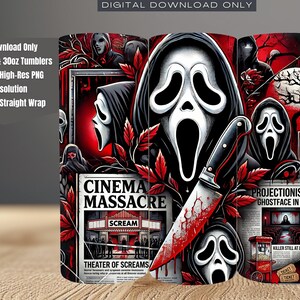 Halloween Tumbler Sublimation Design: Spooky Ghostface Scream Newspaper Wrap (Digital Download)