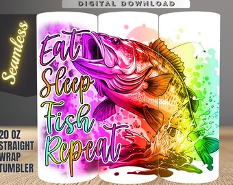 Eat Sleep Fish Repeat Tumbler Sublimation Design: Lake Life PNG (Digital Download)