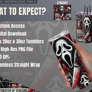 Halloween Tumbler Sublimation Design: Spooky Ghostface Scream Newspaper Wrap (Digital Download)